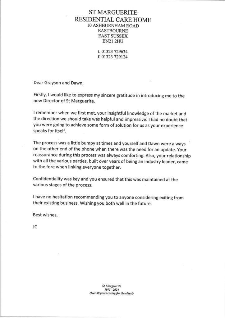 Testimonial - St Marguerite, Eastbourne