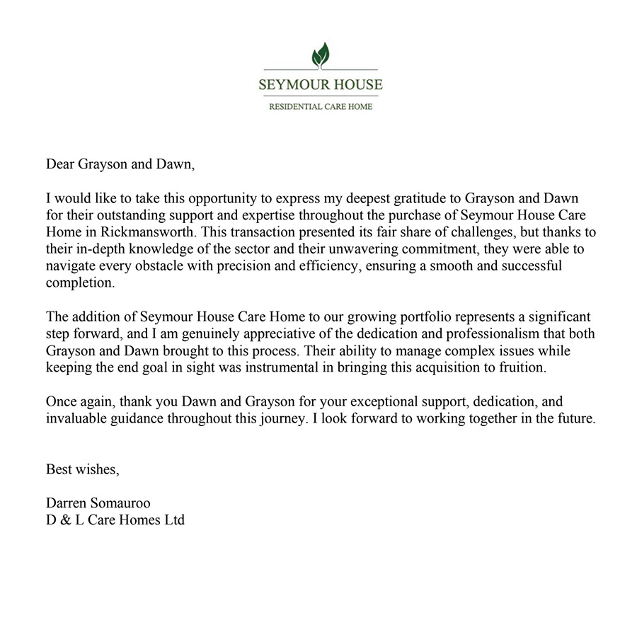 Seymore House Testimonial