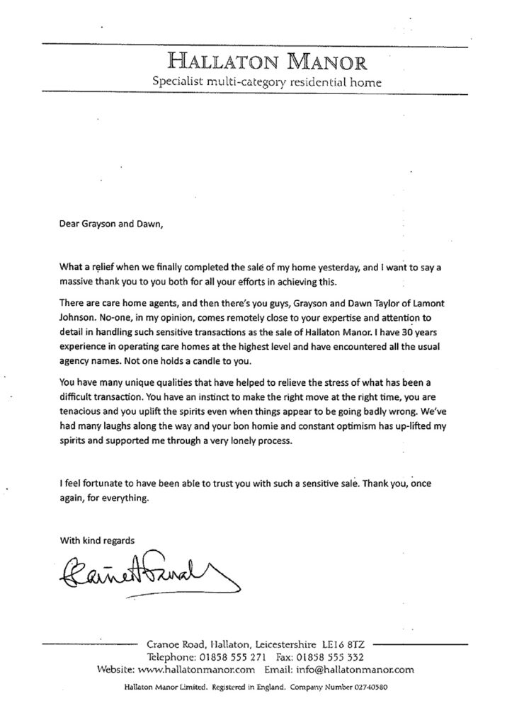 Hallaton Manor Testimonial